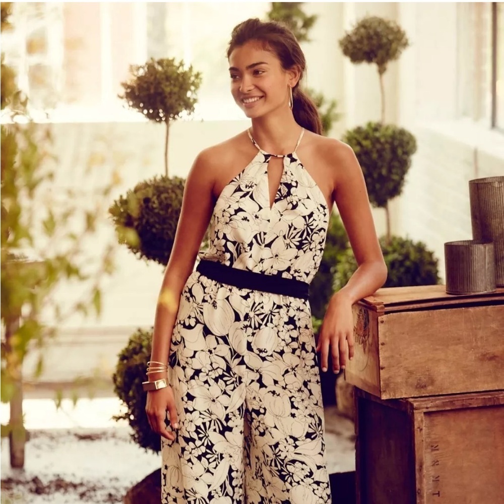 ANTHROPOLOGIE ELEVENSES 100% Silk Romper Floral Lilium Jumpsuit size‎ Small S